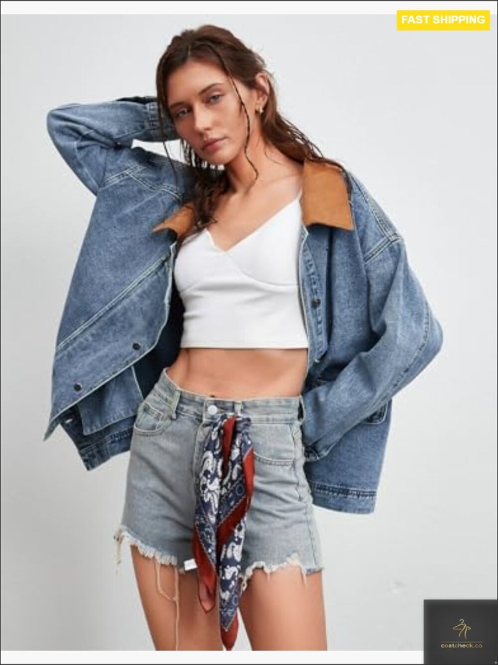 Oversized Striped Denim Jacket Long Sleeve Button Down Casual Trendy Coat - Picture 4 of 7